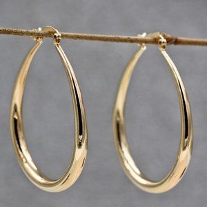 NEW 18K Yellow Gold 1.5'' Oval Hoop Earrings